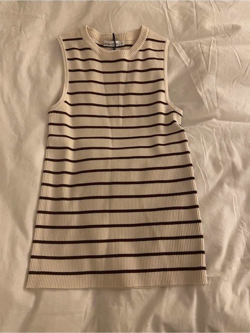 NWT Nordstrom brave+true Cream & Brown Striped Ribbed Tank